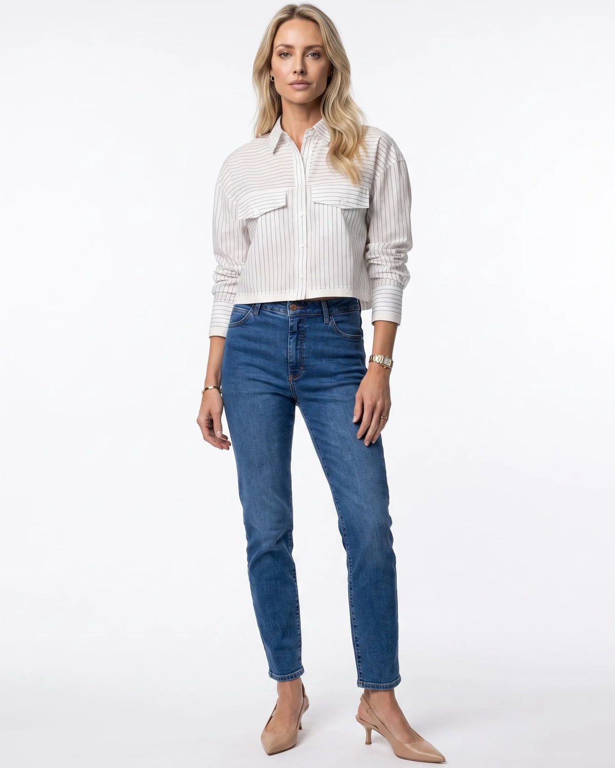 Camisa Cropped Mari Listras - Cinza