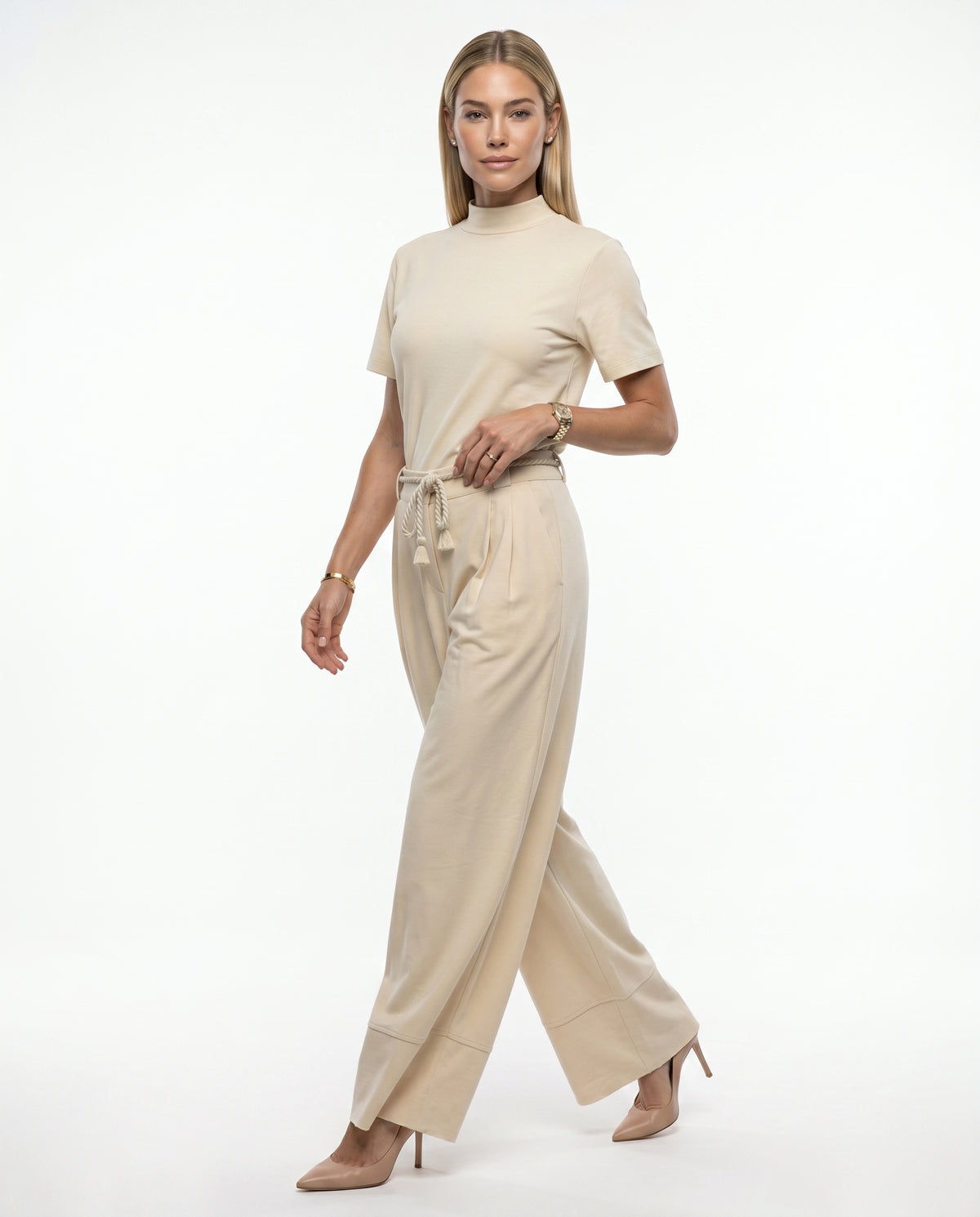 Calça Pantalona Cinto - Creme