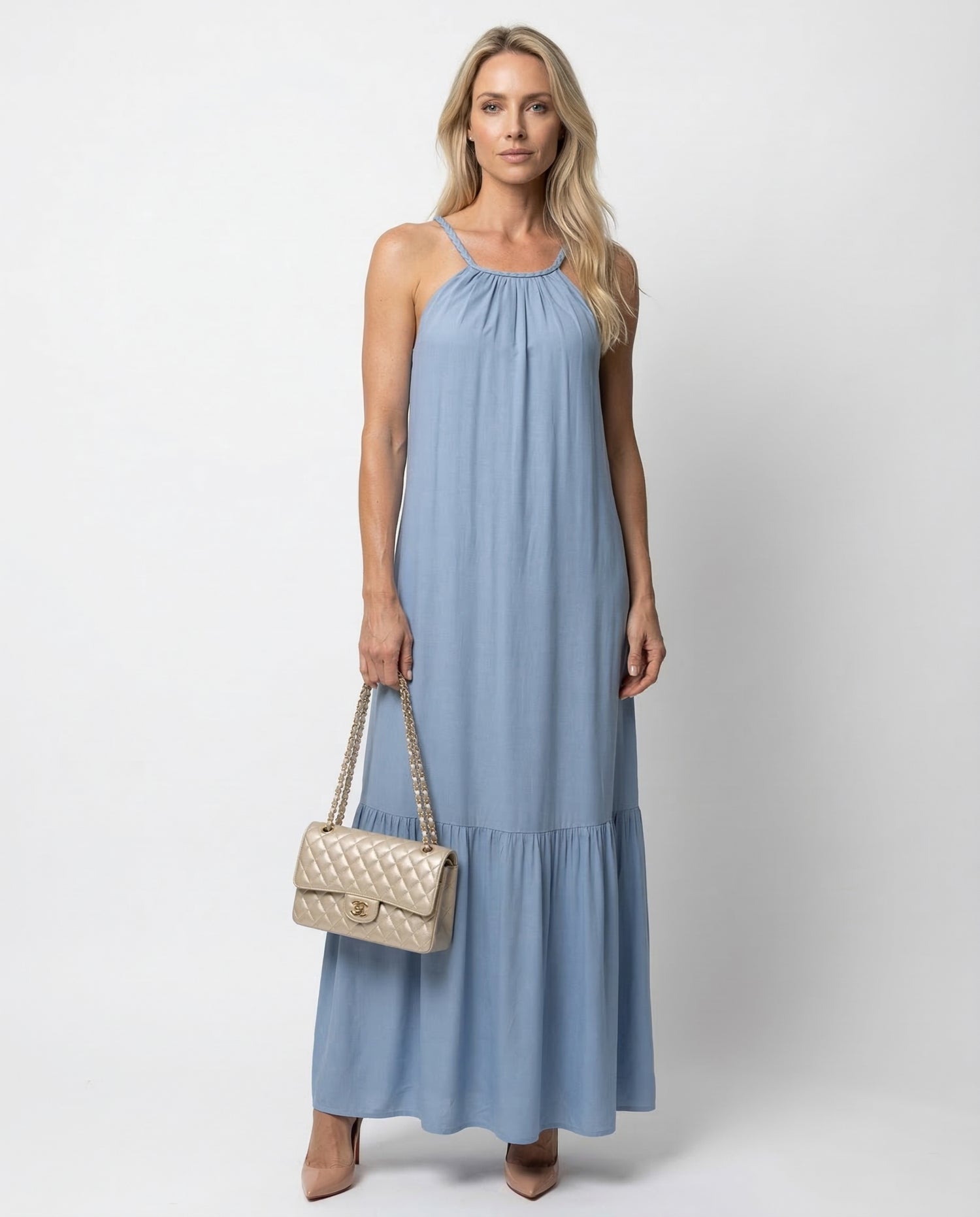 Vestido Longo Viscose - Azul