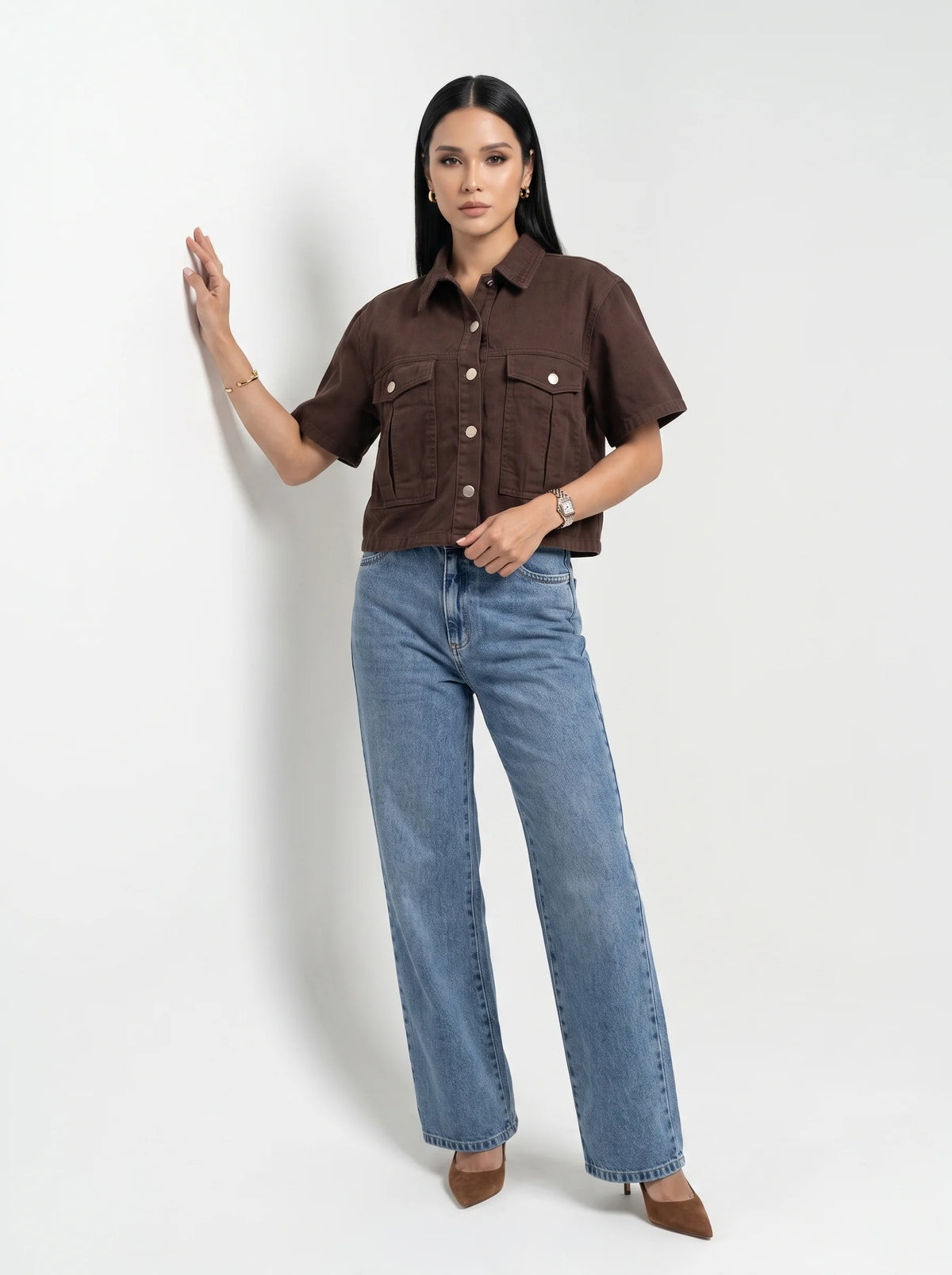 Camisa Cropped Loren - Café