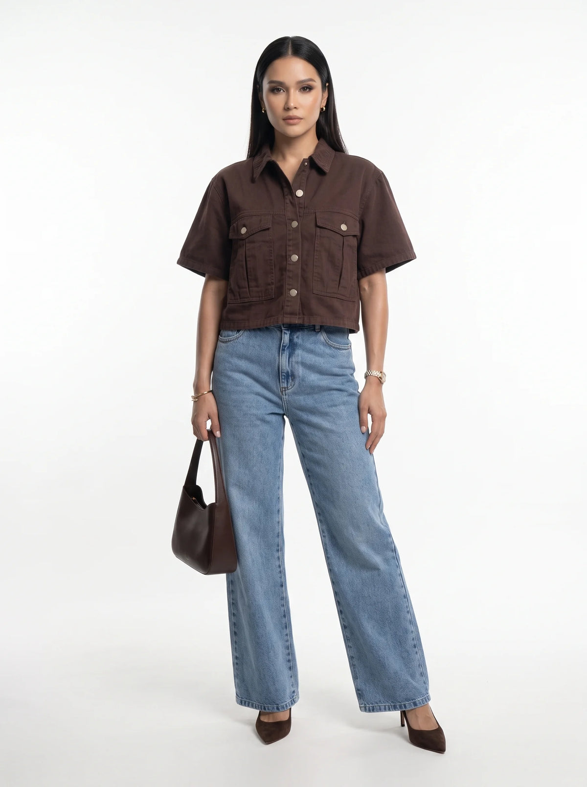 Camisa Cropped Loren - Café