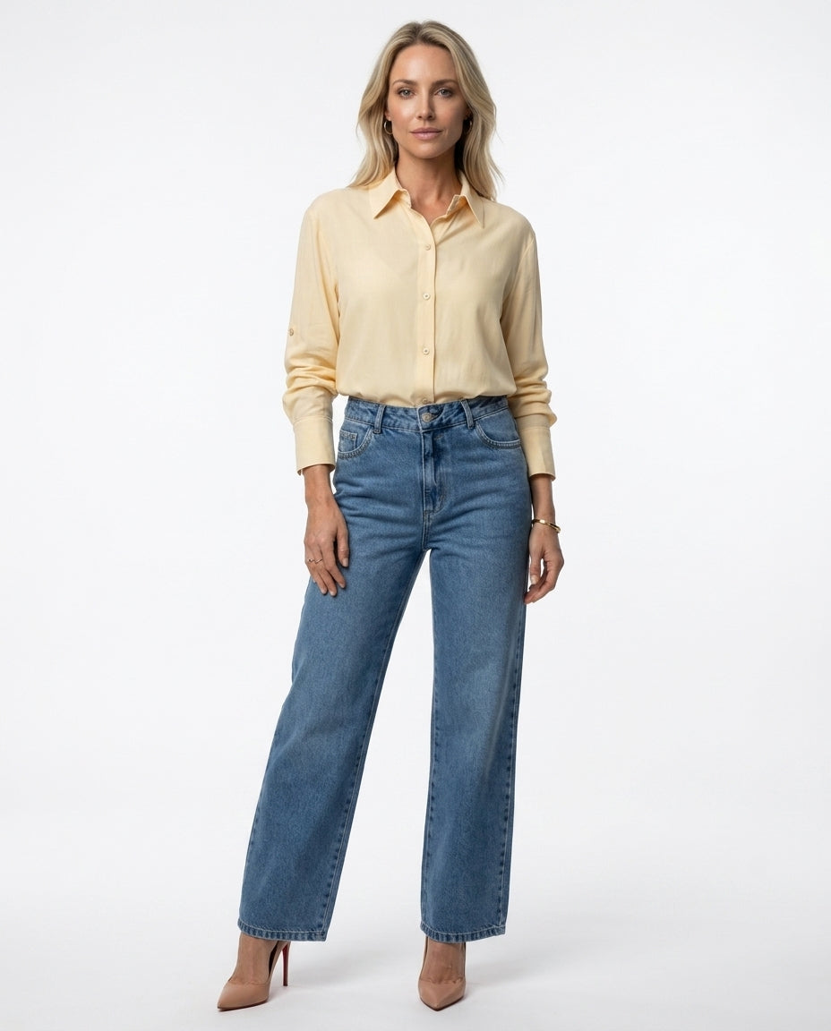 Camisa Viscose Liso - Amarelo Manteiga