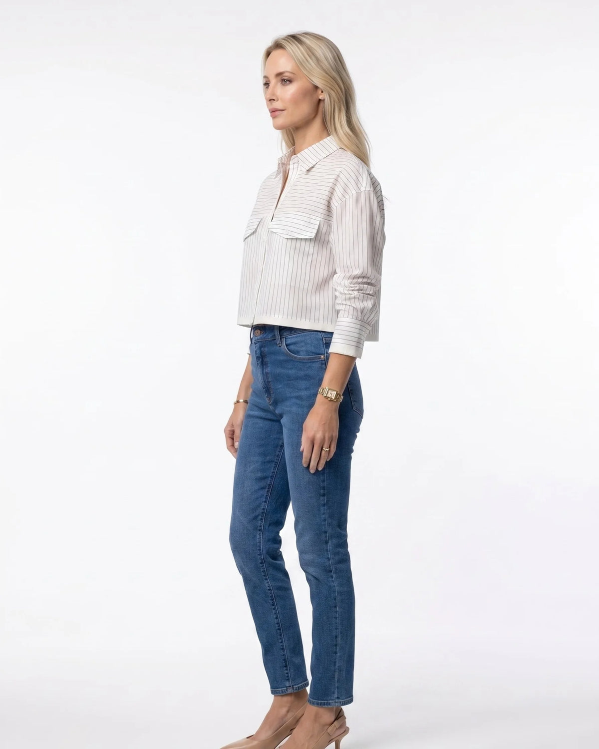 Camisa Cropped Mari Listras - Cinza