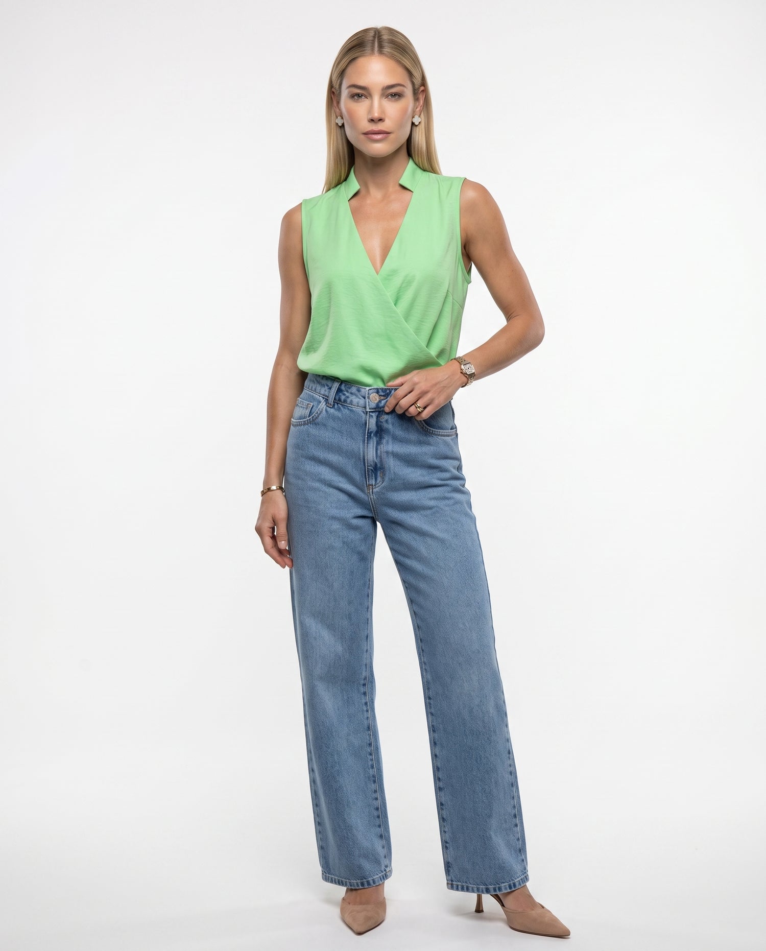Blusa Satin Transpassada - Menta