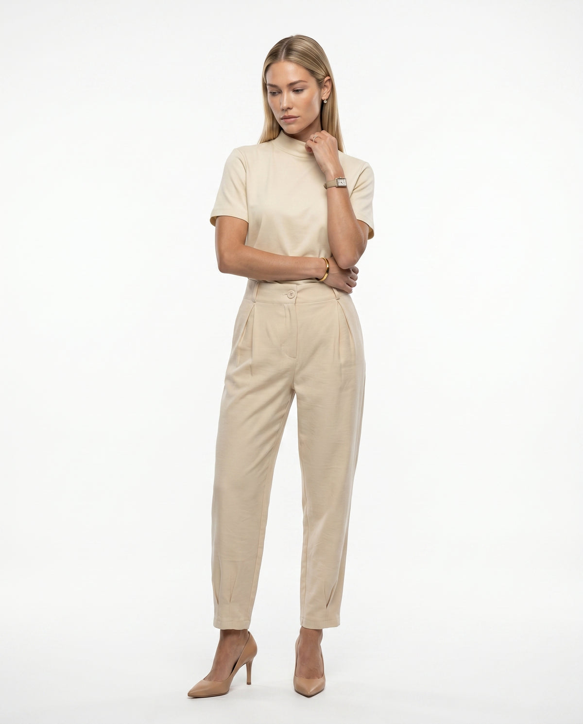 Calça Cenoura Zíper - Creme