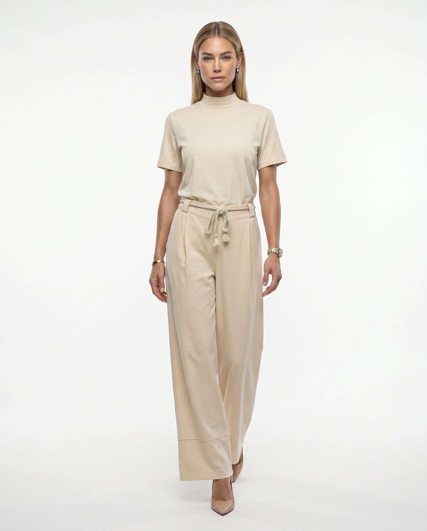 Calça Pantalona Cinto - Creme