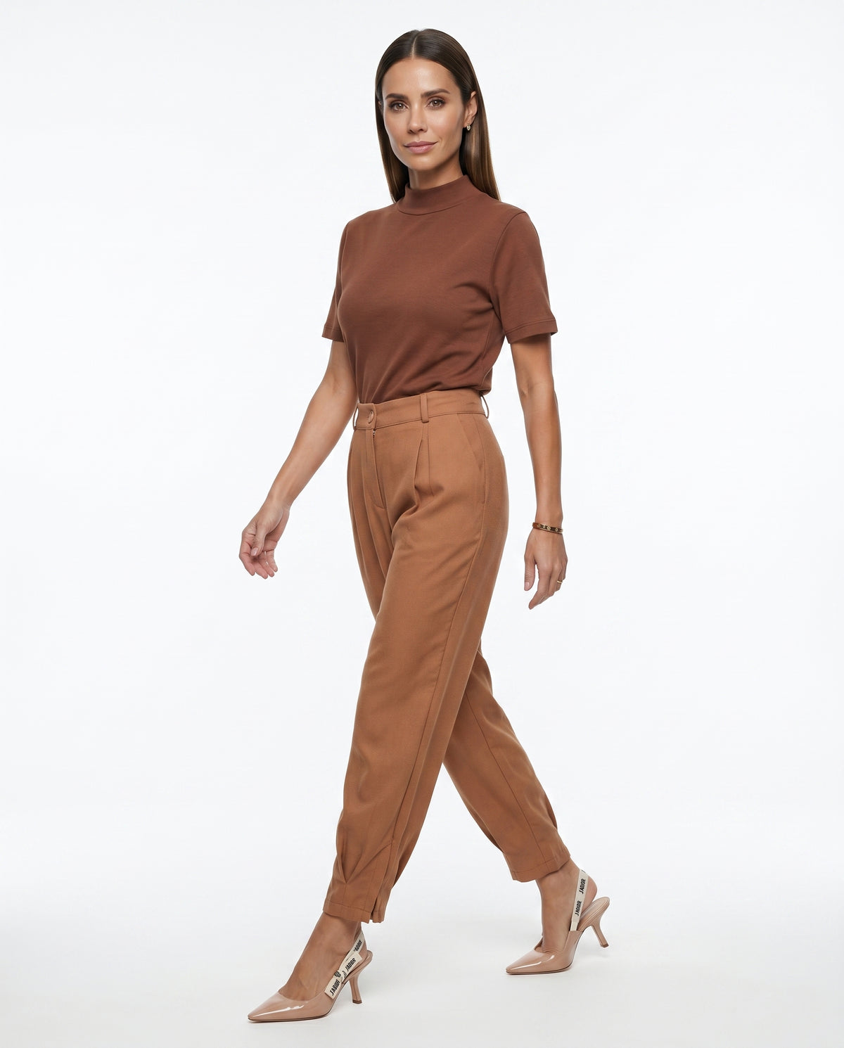 Calça Cenoura Zíper - Caramelo